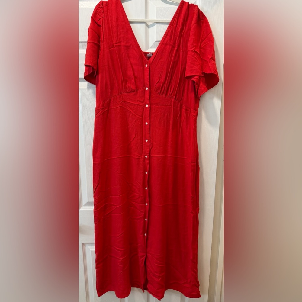 Old Navy Red Button-Front Midi Dress